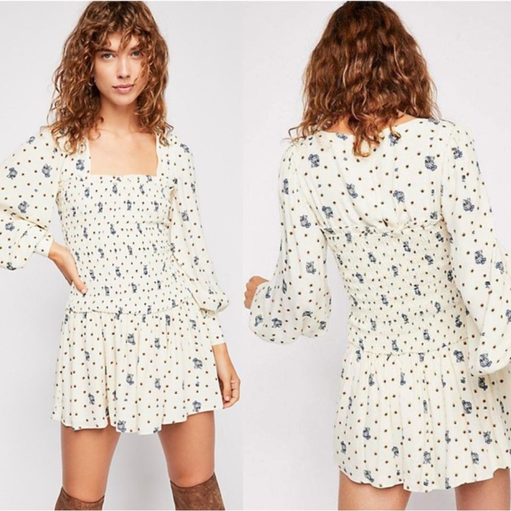 Free People Two Faces Mini Dress Ruffle Boho Festival Cottage Size XS